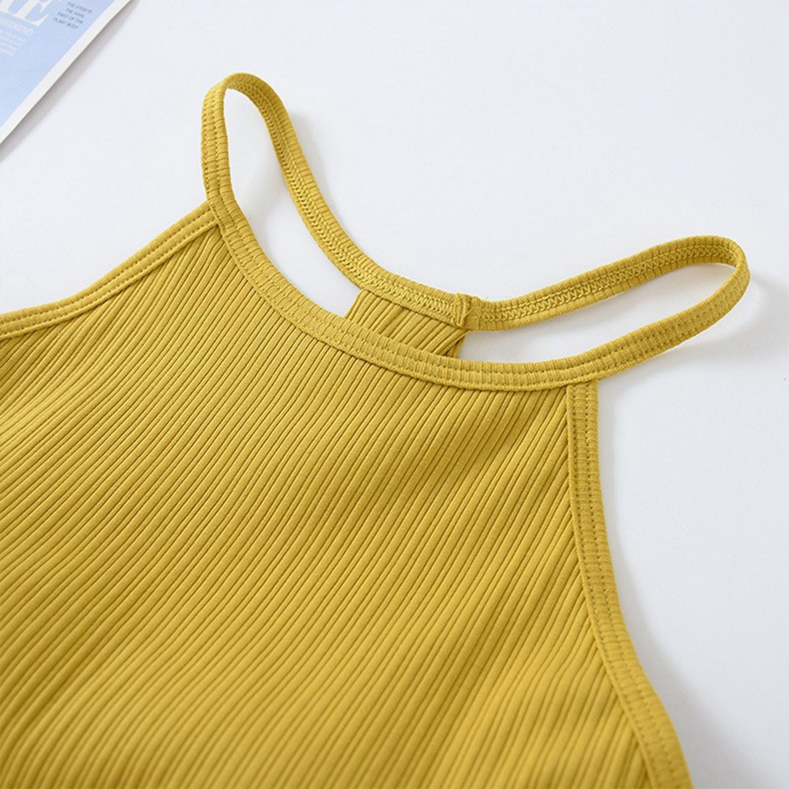 thumbnail image 5 of Camiseta sin mangas con hombreras de color liso para mujer - Sujetador de algodón con tirantes finos y cuello colgante, tallas S-XL, 5 of 8